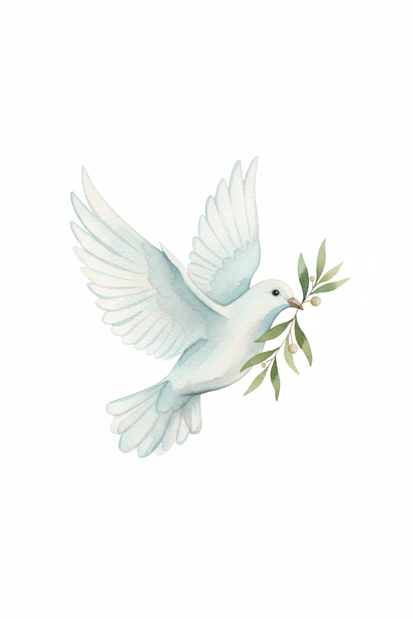Dove with Olive Branch - Watercolor Peace